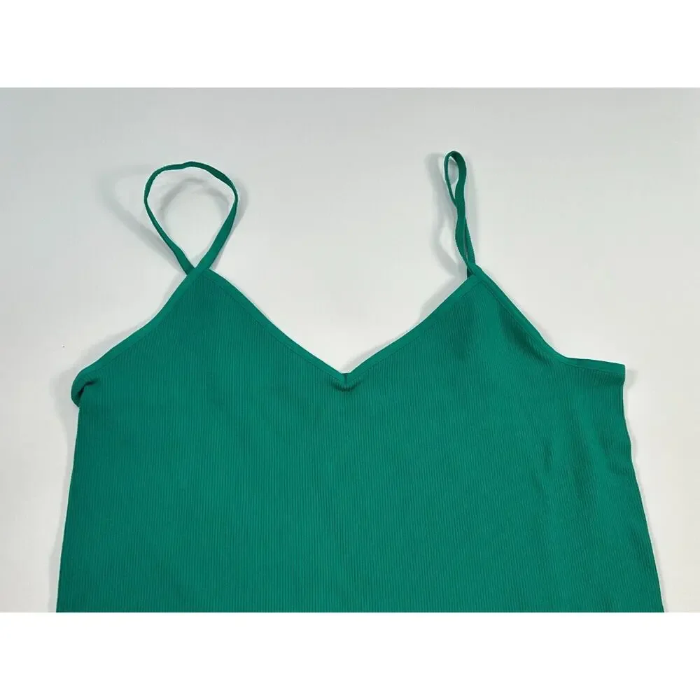 Free People Intimately Cami Tank Top Sleeveless V-Neck Ribbed Knit Green‎ M/L